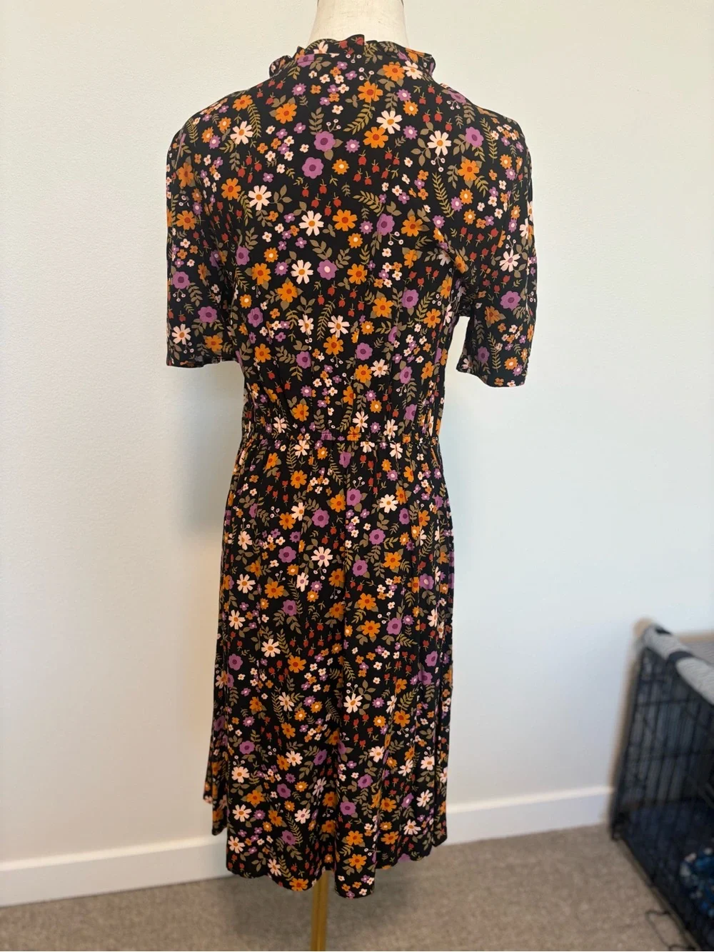 Princess Highway Black Midi Dress with Pink & Orange Floral Print - Picture 2 of 4
